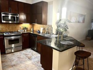 a kitchen with a sink and a stove top oven at Atlanta Luxurious Apartment in Atlanta