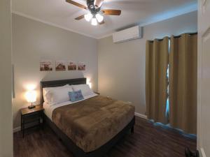 a bedroom with a bed and a ceiling fan at Luxury cottage near lake Belton - WiFi A/C in Belton