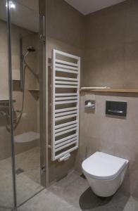a bathroom with a toilet and a shower at Landhaus Klosterwald in Lich +13 photos