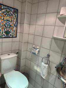 a small bathroom with a toilet and a sink at Apartment Fleurette in Zandvoort