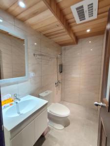 北竿鄉的住宿－花漾 森山舍，浴室配有白色卫生间和盥洗盆。