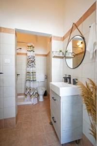 卡達麥納的住宿－The blackbird house，一间带水槽、卫生间和镜子的浴室