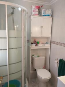 mała łazienka z toaletą i prysznicem w obiekcie Rent bungalow in Benidorm, Alicante, Spain w mieście Benidorm