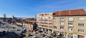 an overhead view of a city street with buildings at Rooms Lara in Zagreb