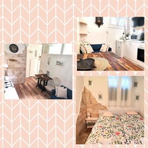 un collage de fotos de una sala de estar y una cocina en Studio Milla en Split