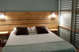 1 dormitorio con 1 cama con 2 almohadas en Gîte et chambre d'hôtes Chez Marie, en Compeyre