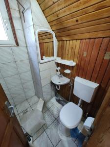 nad głową łazienki z toaletą i umywalką w obiekcie Casa cu Terase w mieście Syhot Marmaroski