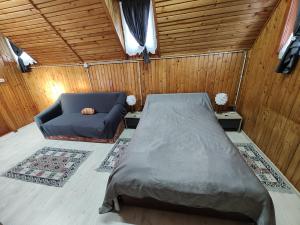 uma sala de estar com uma cama e um sofá em Casa cu Terase em Sighetu Marmaţiei