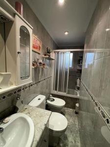 a bathroom with a sink and a toilet and a shower at Precioso apartamento renovado en Avilés in Avilés