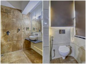 - deux photos d'une salle de bains avec toilettes et lavabo dans l'établissement SoonStay Konark, à Indore