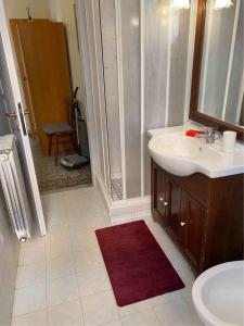 een badkamer met een wastafel en een douche met een spiegel bij Maria luisa house in Rome