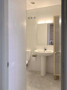 La salle de bains blanche est pourvue d'un lavabo et de toilettes. dans l'établissement SF Apartamento céntrico con terraza, à Terrassa