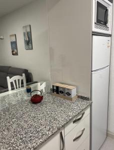 a kitchen with a counter top with a refrigerator at APARTAMENTO EN LOS GALLOS in Chiclana de la Frontera