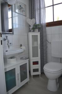 een witte badkamer met een toilet en een wastafel bij Ferienwohnung Seeblick Nr 4 2-Zimmer, Bärental, Feldberg in Feldberg