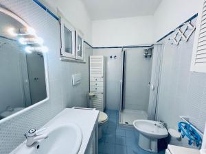 a bathroom with a sink and a shower and a toilet at Lunatica Immobilevante in Ponza +22 photos