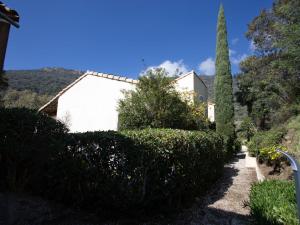 a white house with bushes and a tree at Holiday Home Les Mas de Pramousquier-2 by Interhome in Rayol-Canadel-sur-Mer