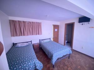 a bedroom with two beds and a television in it at 9 de octubre in Oruro