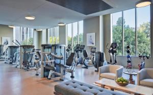 a gym with treadmills and elliptical machines at Downtown 1BR w Gym Doorman nr Metro Center LAX-228 in Los Angeles
