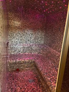 a bathroom with a shower with pink lights at STUDIO 33 Luxury&Spa in Zlatibor +48 photos