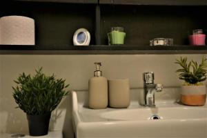 愛丁堡的住宿－Peaceful, Lovely and Modern, Entire House，浴室水槽和2个肥皂分配器
