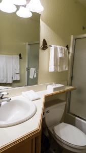 La salle de bains est pourvue d'un lavabo, de toilettes et d'un miroir. dans l'établissement Northstar Village 237, à Truckee