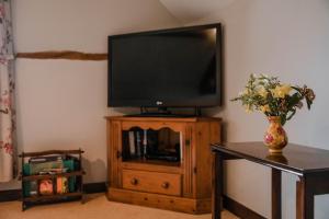 TV de pantalla plana en la parte superior de un armario de madera en Stargazer's Loft, en Clifford