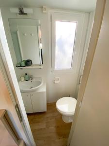 a bathroom with a toilet and a sink and a window at Mobile Home Sea Fairy , Jezera , Murter in Tisno