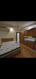 Çınarcık的住宿－Yalova Beach Apartment，一间卧室配有一张大床和镜子