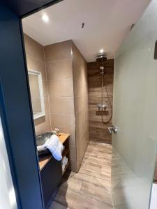 a bathroom with a shower and a sink at Pension auf dem Land in Kevelaer