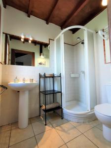 a bathroom with a shower and a sink and a toilet at Iam Villaverde in La Oliva