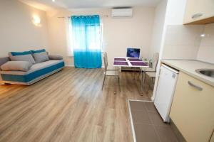 ein Wohnzimmer mit einem Sofa und einem Tisch in der Unterkunft Apartments with a parking space Makarska - 20943 in Makarska