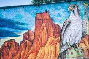 a mural of an eagle on a wall at Hostel Tatacoa in Villavieja