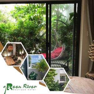 a room with a view of a garden outside a window at Green River Boutique Hotel in Vung Tau