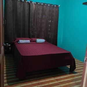 1 dormitorio con 1 cama con 2 toallas en Alba House, en Puerto Jiménez