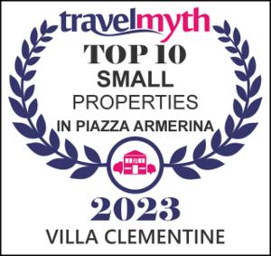 een top kleine eigenschappen teken met een laurier krans bij Villa Clementine in Piazza Armerina