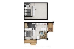 a rendering of a floor plan of a house at Holiday in Lapland - Sointuilevi Exclusive A60 in Levi