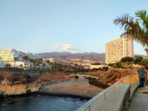 a person standing on a bridge over a body of water at Adeje300, Playa Paraíso in Playa Paraiso