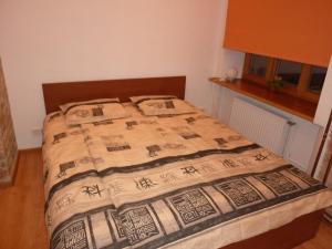 a bedroom with a bed with a blanket on it at RigaCenter apartment in Riga