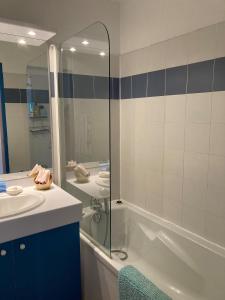 a bathroom with a shower and a sink and a tub at Appartement 2 chambres - La Foux d'Allos, les Balcons du soleil - Vue magnifique in Allos