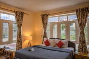 斯利那加的住宿－Zostel Srinagar，一间卧室设有一张床和两个窗户。
