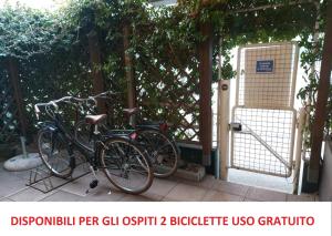 zwei Fahrräder stehen vor einem Tor. in der Unterkunft Appartamento Al Ponte adiacente al parco, vicino all'ospedale e centro in Trient