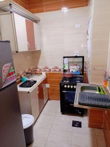 a small kitchen with a stove and a sink at cozy apartment Aircon Downtown Aswan in Aswan
