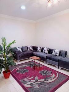a living room with a couch and a rug at cozy apartment Aircon Downtown Aswan in Aswan
