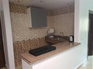 a kitchen with a sink and a counter top at A stylish cozy apartment close to Cairo airport. in Cairo