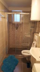 a bathroom with a shower with a toilet and a sink at Apartments Mate in Split