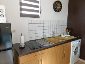 cocina con fregadero y lavavajillas en Grand studio lumineux à Saint-Gilles-les-Bains, en Saint-Gilles-les-Bains