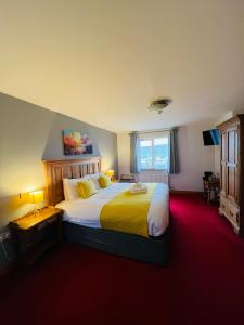a bedroom with a large bed and a window at Dingle Marina Lodge in Dingle