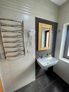 a bathroom with a sink and a mirror at Villa Montana Borsec in Borsec