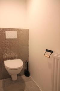 La salle de bains est pourvue de toilettes blanches. dans l'établissement Aida, à Ljubljana