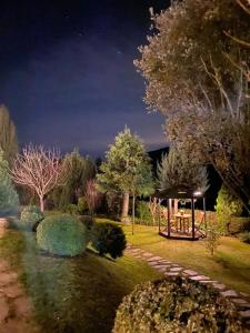un jardín nocturno con cenador y árboles en El Querol Vell en Borredá
